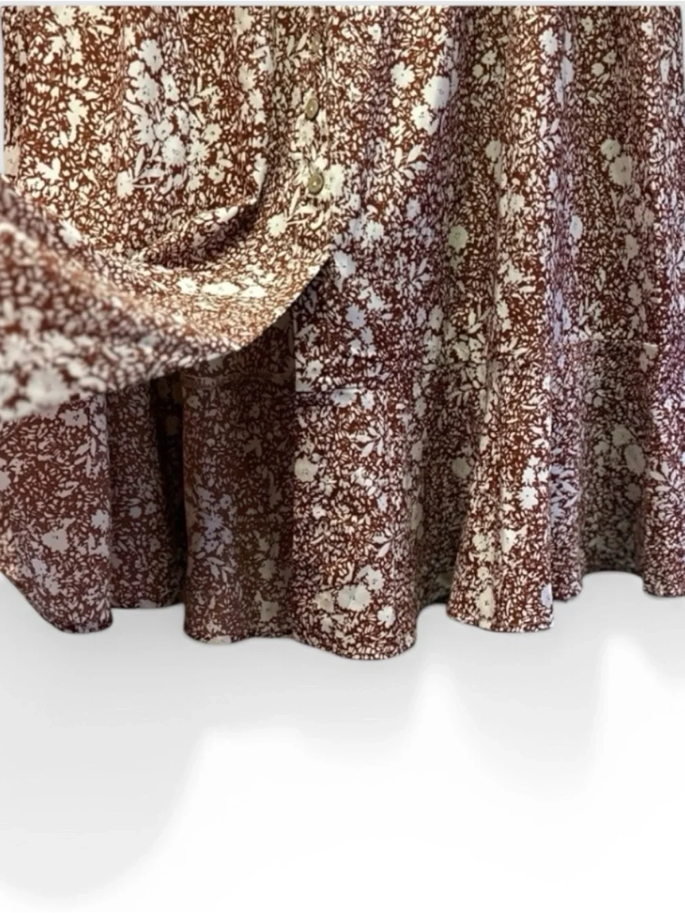 The Main Street Exchange Women’s Maxi Floral Skirt Brown Base White floral L NWT - Picture 7 of 15